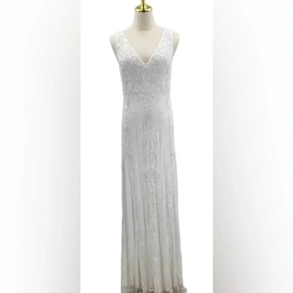 LULU'S M White Passionate Romance Beaded Sequin Mermaid Maxi Dress NEW #167 Sz M - Picture 7 of 9